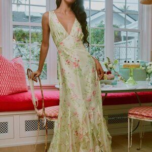 Lulus Deluca Cream Floral Sleeveless Ruffled Maxi Dress White - Size S